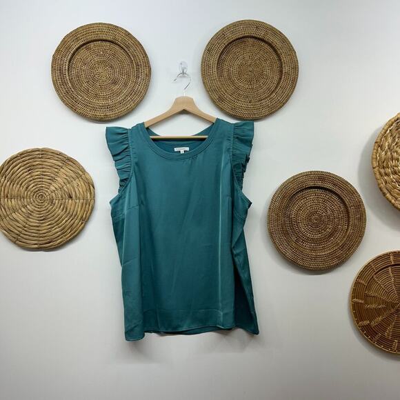 NEW Maurices Blue Satin Ruffle Blouse Tank Top Plus Size XXL - Picture 1 of 5